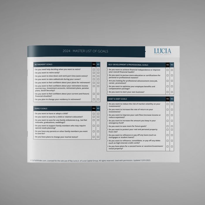Retirement Income Planning - Master List of Goals